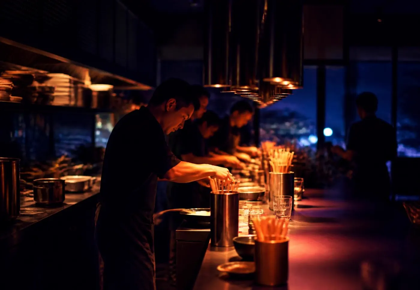 Serviceteam in einem Restaurant während der Abendschicht